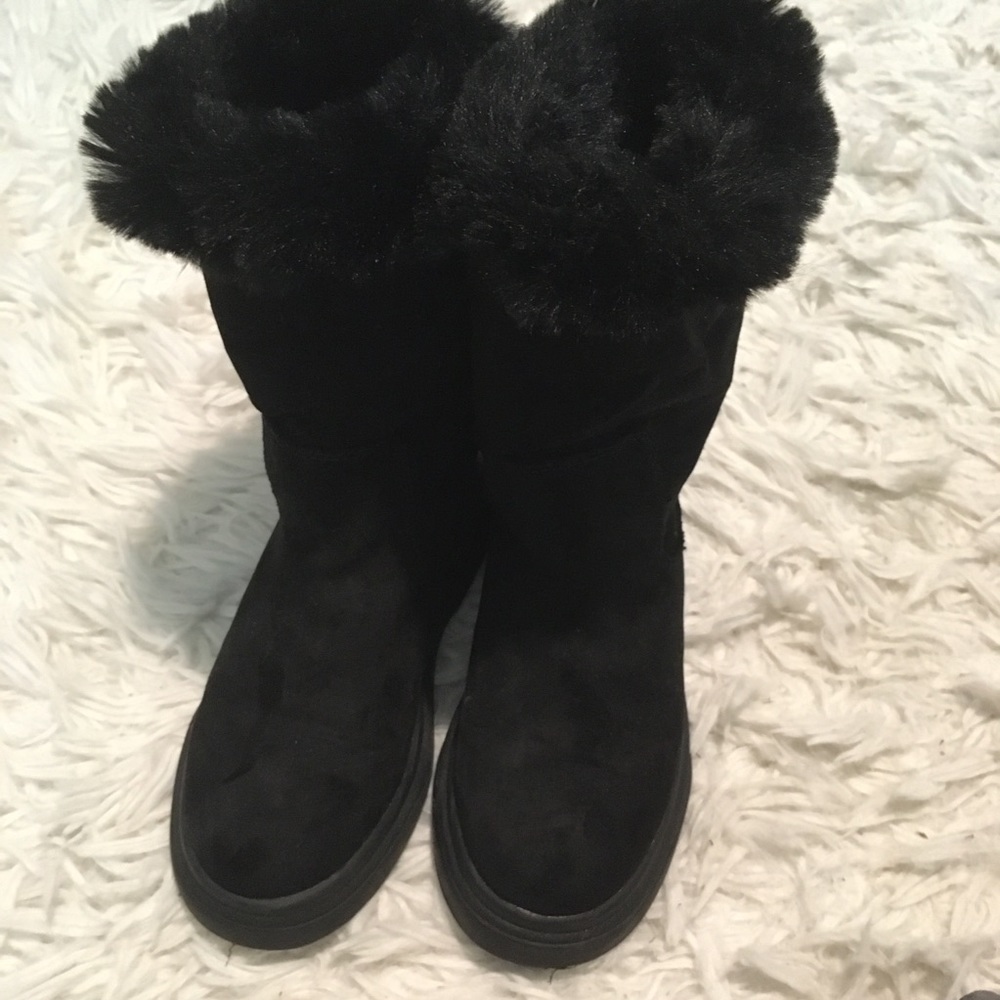 NWOT Zara Toddler Girl black suede fur winter boot